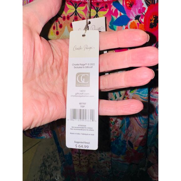 NWT Charlie Paige Multicolor Floral Boho Tunic Kaftan Top One Size 100% Viscose - Picture 4 of 11